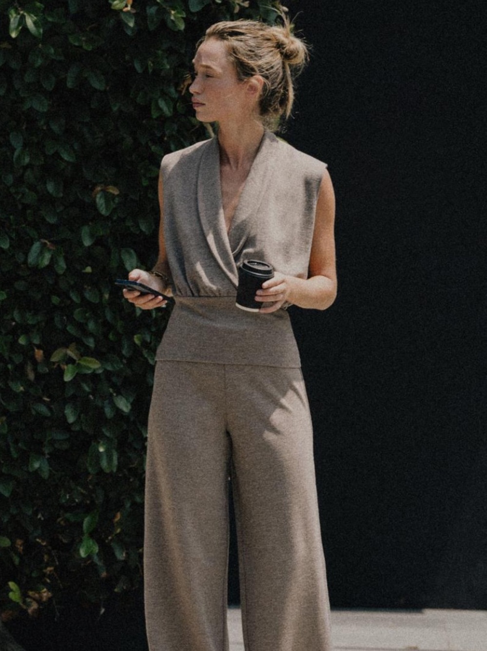 Zara Sleeveless Draped Knit Top in Taupe